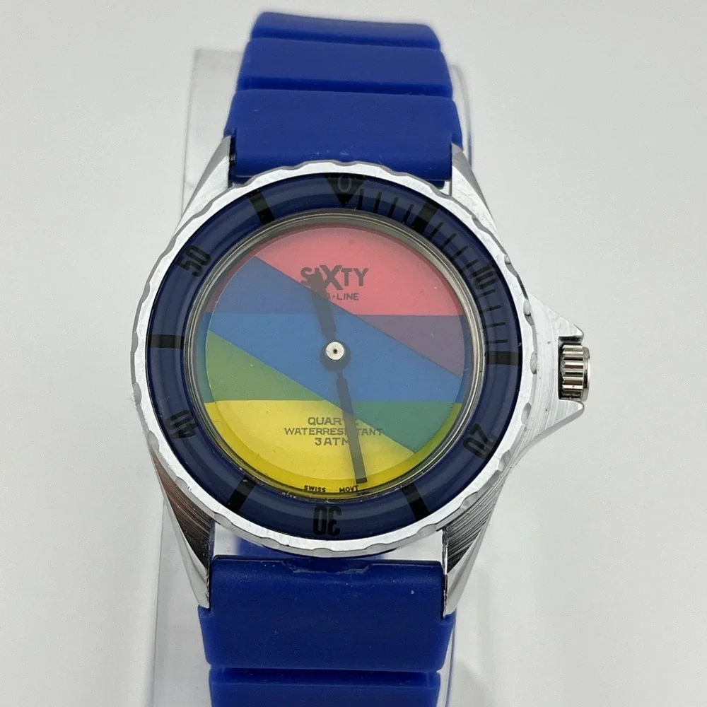 Vintage 1986 Le Jour Sea Line Sixty Color Wheel Watch Blue Band-For Parts/Repair